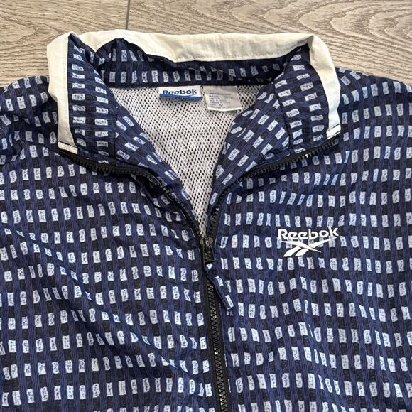 Vintage Reebok Jacket Women Medium Blue Geometric Pattern Windbreaker Track - Picture 3 of 8
